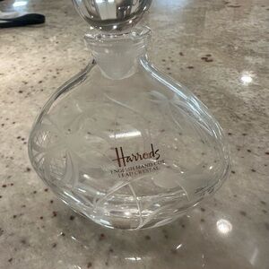Harrods Lead Crystal Perfume Decanter with lazer etched flowers. NWT